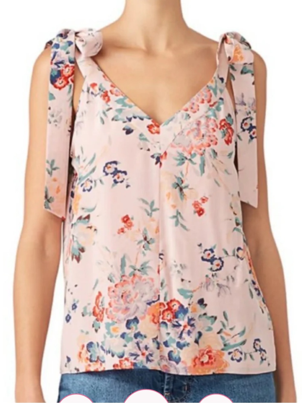 Rebecca Taylor Pink Floral Tie-Shoulder V-Neck Camisole
